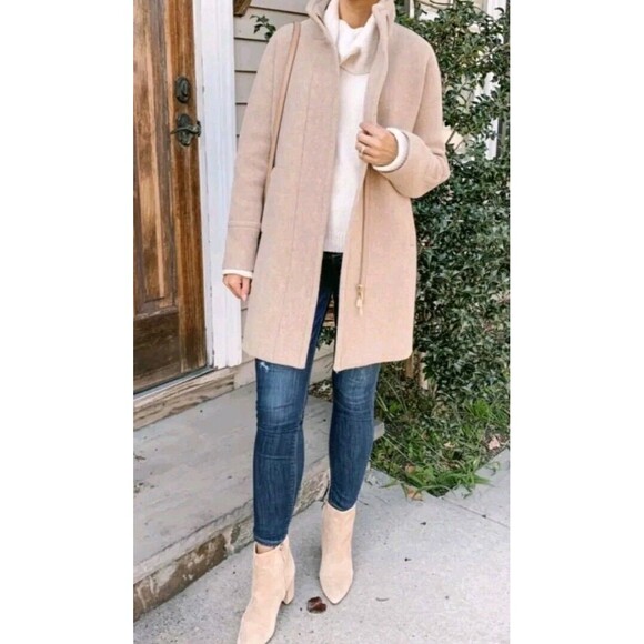 J.Crew Stadium Cocoon Peacoat b2770 Nello Gori Wool Blend Beige Tan Coat Sz 12 - Picture 6 of 14